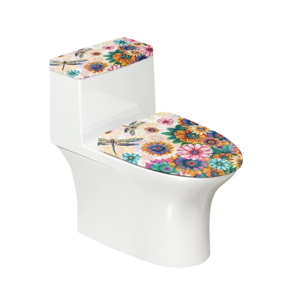 HELLHERO Flowers Elastic Fabric Bathroom Seat Covers for Household, Fits All Toilet Shapes Stretchy Fabric Dustproof, Stays in Place, U-Shaped