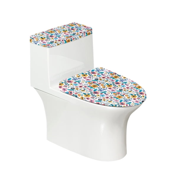 HELLHERO Flowers Pattern Adjustable Elastic Fabric Toilet Lid Covers, Stretchy Fabric Washable and Reusable Toilet Protector Cover for Bathroom Home Comfort
