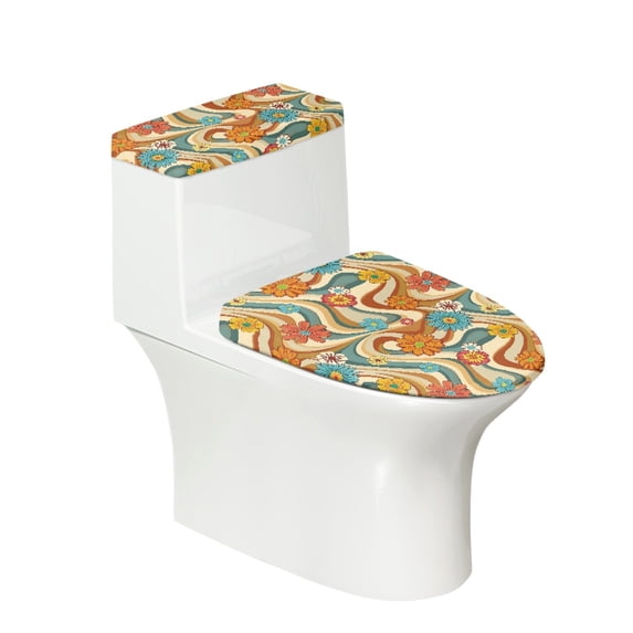 HELLHERO Flowers Pattern Cozy Round Toilet Lid Dust Cover Soft Elastic Edge for Bathroom Home Comfort
