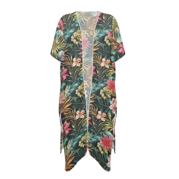 HELLHERO Flowers Pattern Long Kimono Swimsuit Cover Up Lightweight High Quality Fabrics Loose Bathing Suit Cover Up