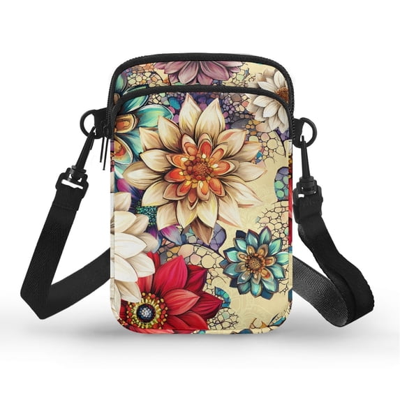 HELLHERO Flowers Pattern Shoulder Bags Polyester Adjustable Strap Small Crossbody Purse for Travel