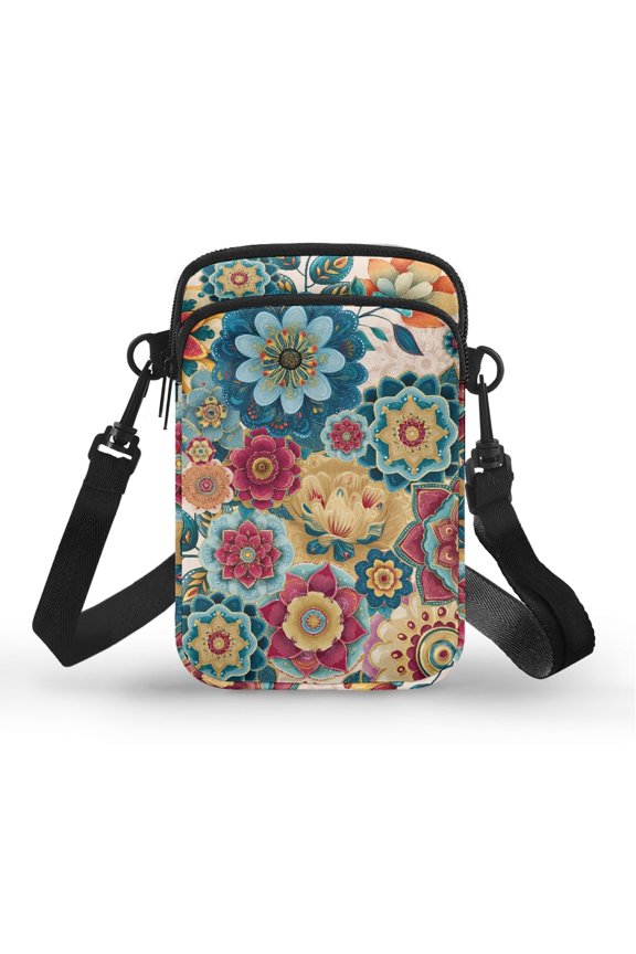 Flowers Pattern Women Messenger Bag for Adults with Zipper Closed Shoulder Purse Polyester with Adjustable Strap
