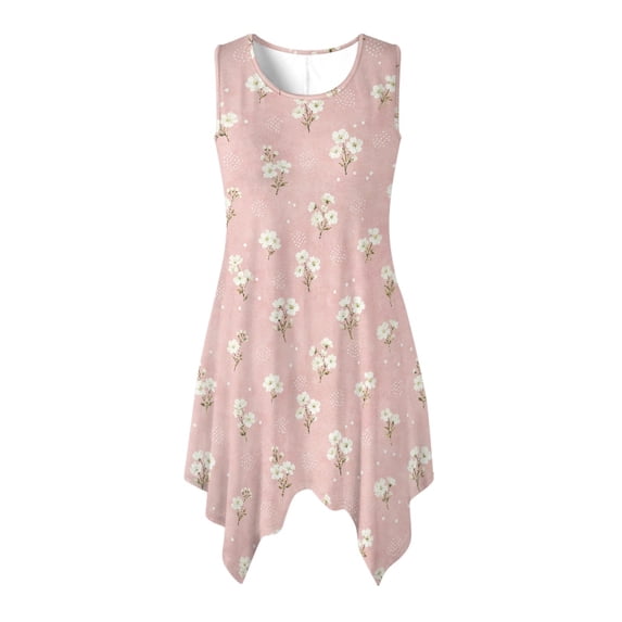 HELLHERO Flowers Summer Sleeveless Dress, Side Pockets Sleeveless Sundress with Irregular Hem Crew Neck for Leisure Travel