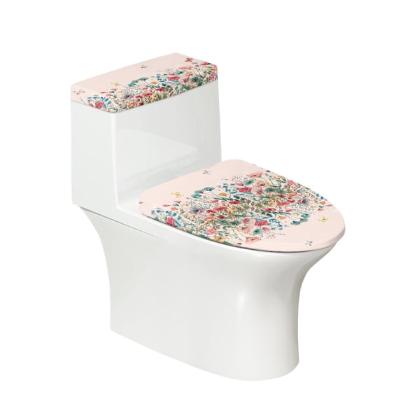 HELLHERO Flowers Toilet Seat Covers Set Christmas 2 Piece Stretch Fit Fits All Toilet Shapes Bathroom Toilet Cozy Set Stretch