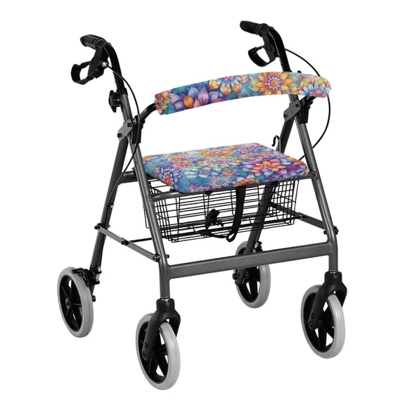 HELLHERO Flowers Valentine's Day Rollator Walker Seat Covers Seat and Backrest Covers Easy to Install Easy to Clean and Comfortable for Elderly Adults