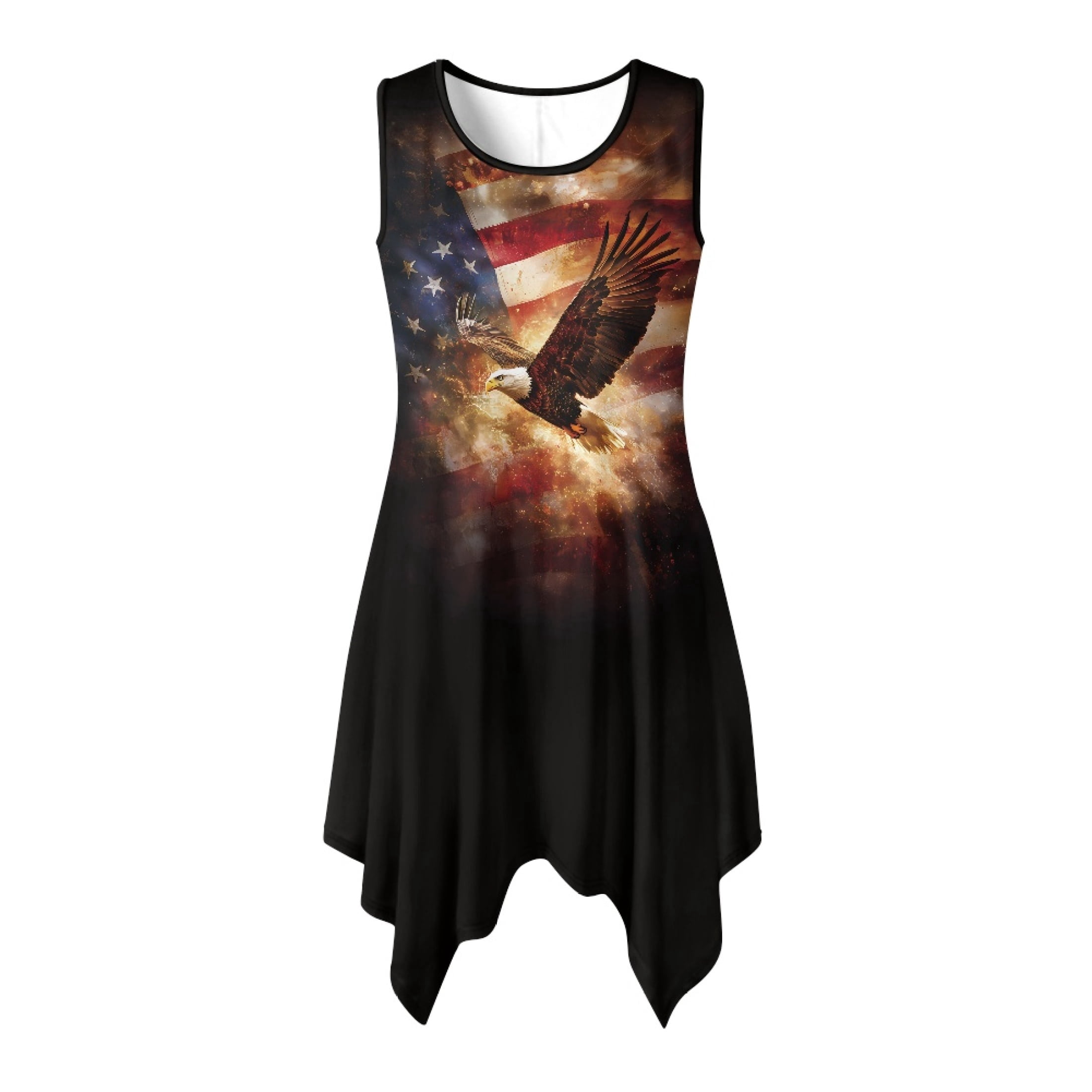 ladies dress in usa Hellhero Flying Eagle Flag Sleeveless Sundress for Work Weekend Getaways, Side Pockets Irregular Hem Irregular Hem Casual Dress, Women's womens wear