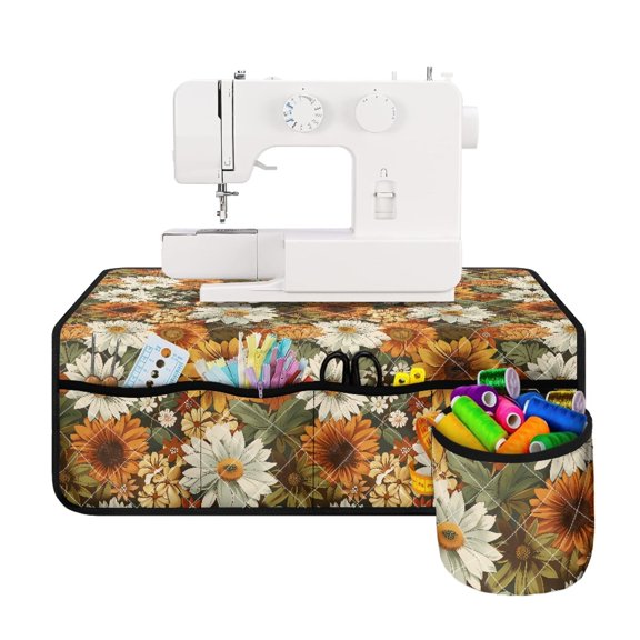 HELLHERO Foldable Polyester Fabric Sewing Machine Mat Waterproof Retro Autumn Floral Bouquets Sewing Machine Mats Home Deocr Scratches Proof for Woman Gifts