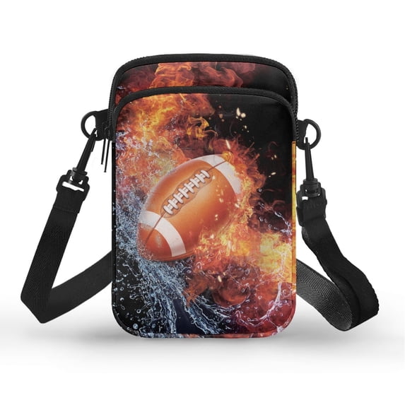 HELLHERO Football Fire Water Women Crossbody Bag with Double Zipper for Casual Use