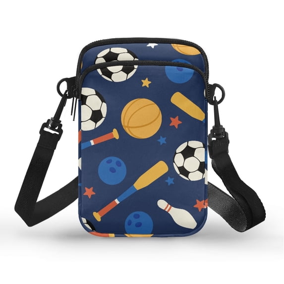 HELLHERO Football and Basketball Patterns with Zipper Crossbody Bag 4.33x1.97x7.09 for Adults Polyester