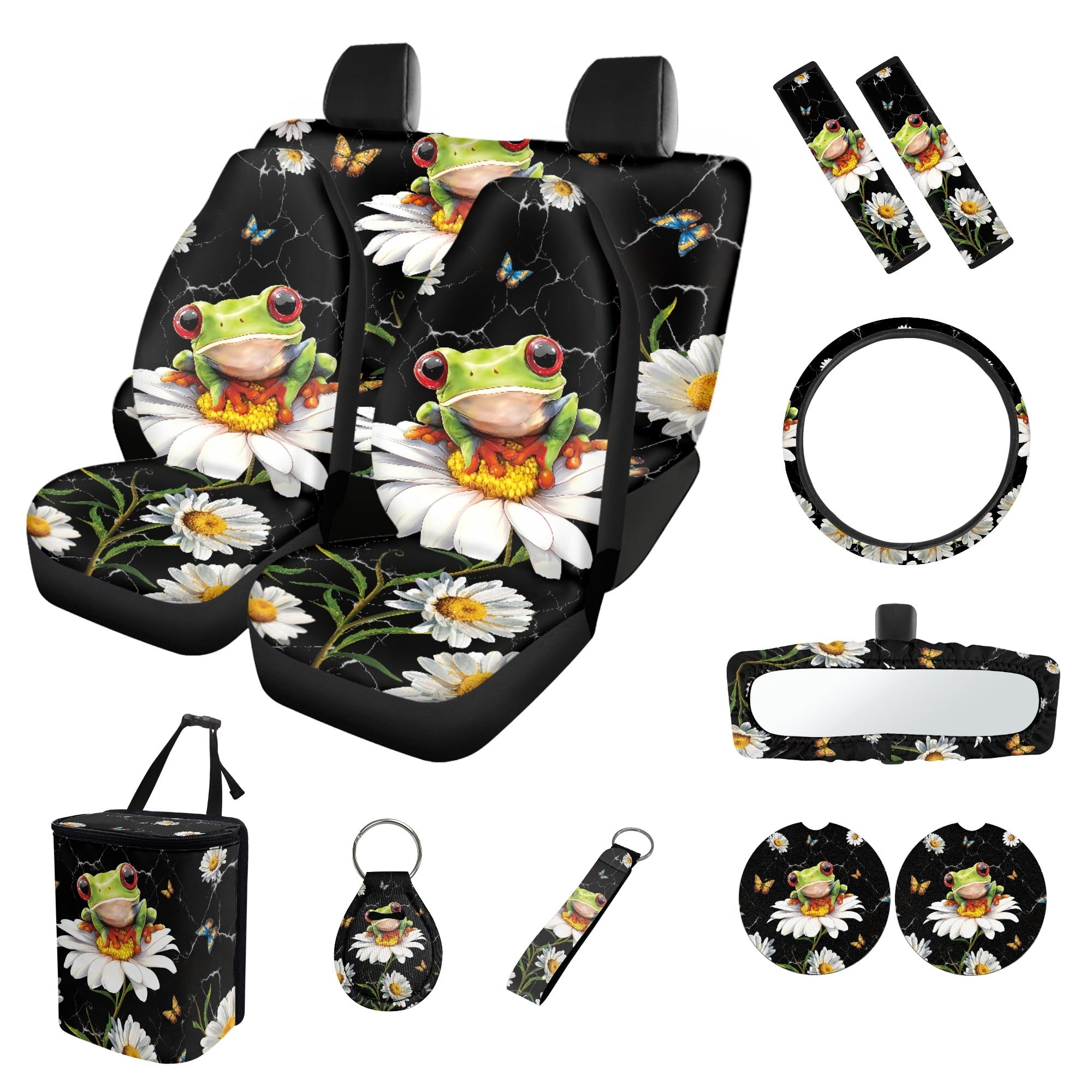 HELLHERO Frog Daisy Butterfly Pattern Car Seat Covers Sets, with 13 ...