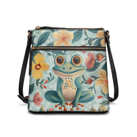 HELLHERO Frog Flower Waterproof Ladies Shoulder Bag for Leisure Time Party, Stylish Fashion Sling Bag Water-Resistant Crossbody Bag