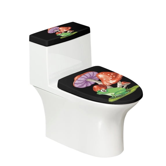 HELLHERO Frog Mushrooms Toilet Cover Set for Family Polyester 17"x21" Decorations