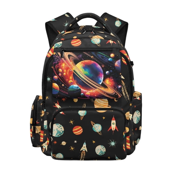 HELLHERO Front Pocket Backpack for Travel Scuola, Polyester Multi-Pockets Toddler Bookbag, Planets