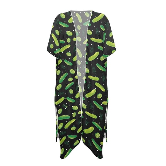 HELLHERO Fun Pickle Print Beach Kimono - Lightweight Loose Swimsuit Cover Up | Trendy Vacation Wear for Pool & Beach Days