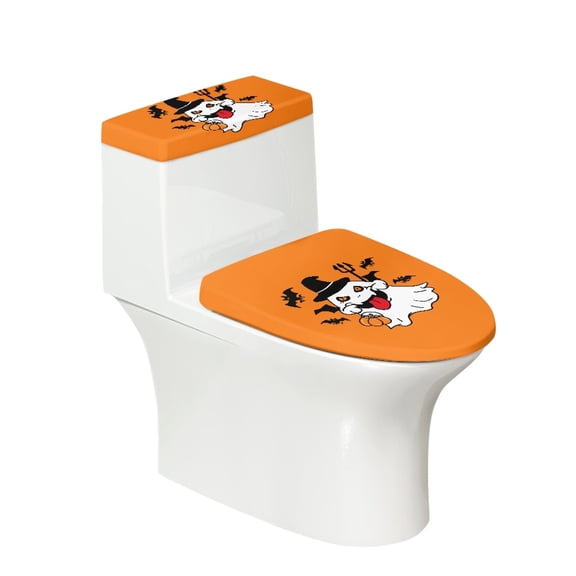 HELLHERO Funny Ghost Patterns Bathroom Seat Covers & Stretch Lid Cover Set for Toilet for Bathroom Supplies, Polyester Fabric, Washable and Reusable