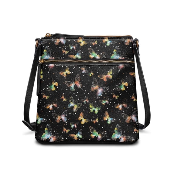 HELLHERO Galaxy Butterfly Print Satchel Bag, Fashion Women's Shoulder Purse PU Leather Waterproof Sling Bag for Travel Travel Use