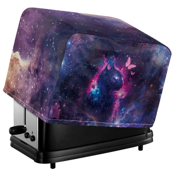 HELLHERO Galaxy Cat Butterfly Print Toaster Cover 4 Slice, Dustproof Protector for Kitchen Small Appliance with Top Handle and Ajustable Drawstring