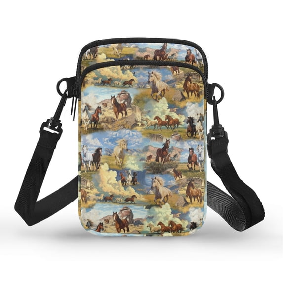 HELLHERO Galloping Horses 4.33"x1.97"x7.09" Crossbody Bag Polyester for Women