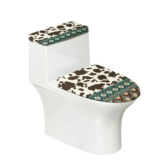 HELLHERO Geometric Cow Pattern Fashion for Toilet Stretch Toilet Lid Cover and Toilet Tank Lid Cover Elastic Edge Universal Easy to Clean