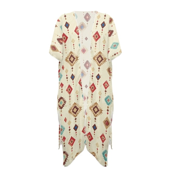 HELLHERO Geometric Diamond Kimono Cover Up - Lightweight Breathable Beachwear for Women | Perfect for Summer Vacation, Poolside & Tropical Trips