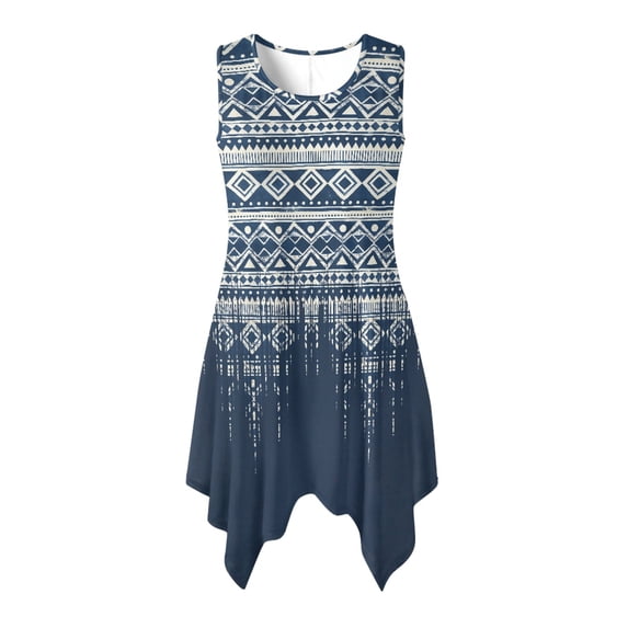 HELLHERO Geometric Diamond Print Casual Midi Dress, Side Pockets Sleeveless Sundress Pleated Durable Summer Sleeveless Dress
