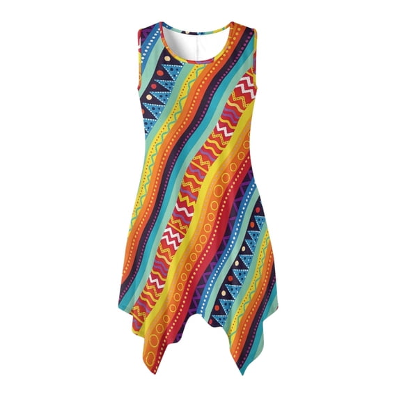 HELLHERO Geometric Stripes Round Neck Sleeveless Dresses, Side Pockets Sleeveless Sundress with Non Deform Asymmetric for Dating