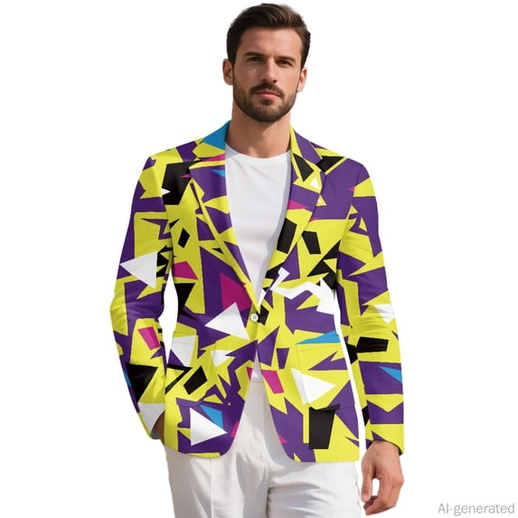 HELLHERO Geometric Triangle Pattern Lightweight Mens Blazer Suit Jacket, Tailored Polyester Business Casual Suit for Work Prom