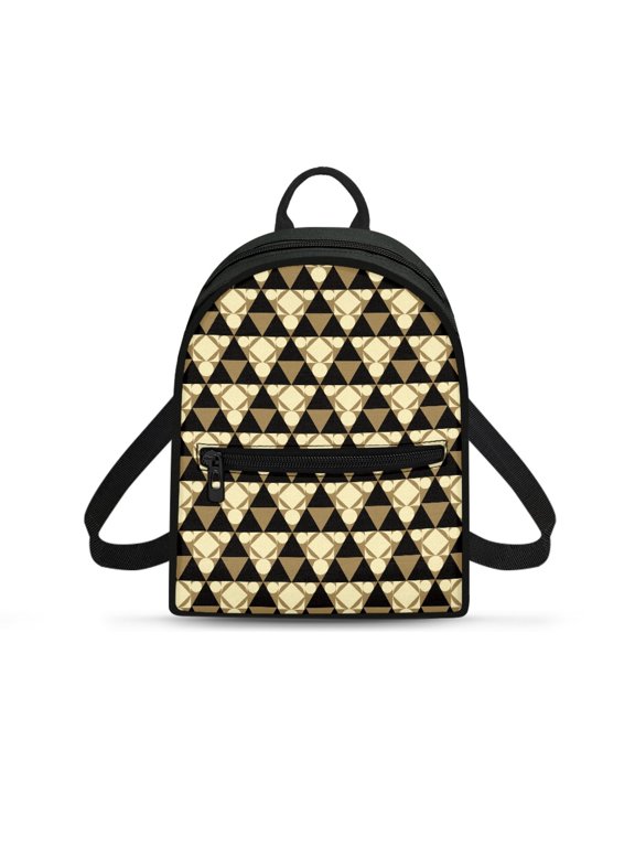 Geometric Triangle Print Small Work Bag, Lightweight Polyester Small Backpack for Shopping Travel, with Front Pocket Travel Daypack