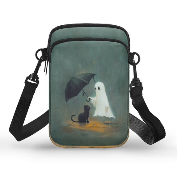 HELLHERO Ghost Cat Design Women Crossbody Bag Unisex with Zipper Closed, Lightweight Polyester for Casual Travel
