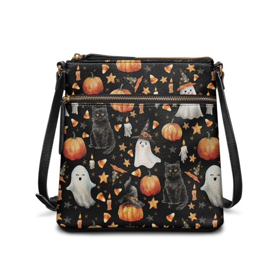 HELLHERO Ghost Pumpkin Pattern Crossbody Shoulder Purse, Waterproof Ladies Crossbody Purse Durable Zipper Lightweight Purse Satchel for Daily Use Everyday