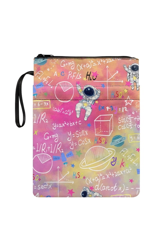 Gift Book Protector, 11.4 Inch X 8.66 Inch Polyester Book Organzier Holder Easy Carry Book Case Carrying Book Case with Pocket, Gift Bag for Fater, Gradient Astronaut & Formulas