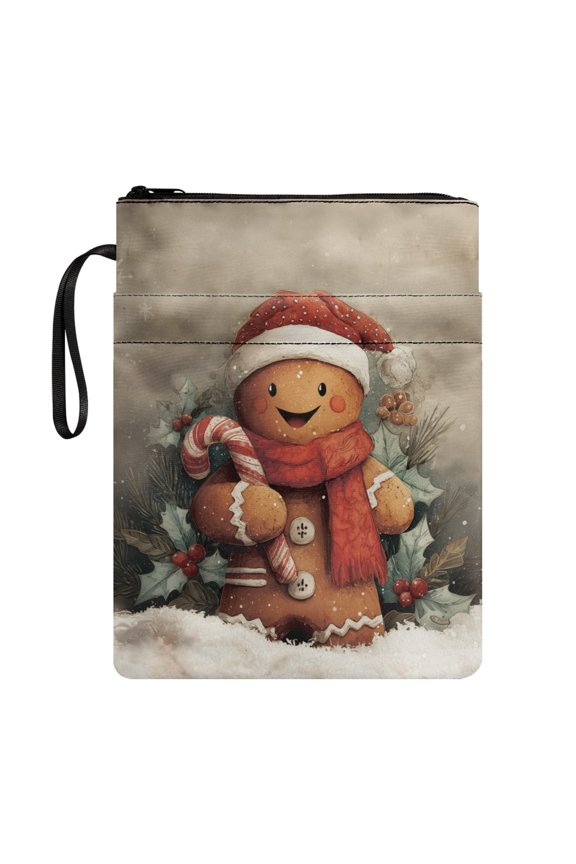 Gingerbread Winter Joy Book Covers, 11.4 Inch X 8.66 Inch with Handle for Gift Bag Book Sleeve, Carrying Book Case Retro for Friend Women Books Lovers