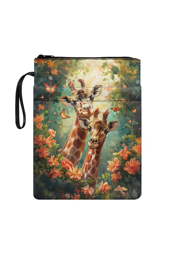 Giraffe Book Club Gifts Books Sleeve with Lightweight Handle Polyester Fabric Book Organzoer Holder Waterproof for Readers Class Office Pocket Mother 8.66 x 11.42 1 pc