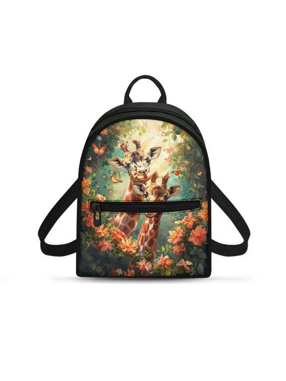 Giraffe & Floral Pattern Lightweight Mini Cell Phone Purse, Adjustable Strap Everyday Carry Small Backpack with Waterproof for Work Travel