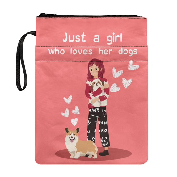 HELLHERO Girl and Corgi Pattern Design Book Protector Bible Covers for Handle Carrying Book Case Polyester with Lightweight and Washable