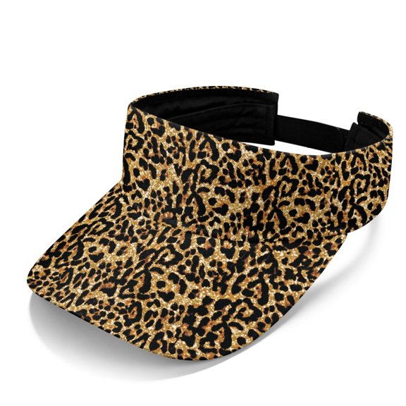HELLHERO Glitter Leopard Print Empty Top Design Open Top Visors, Polyester Fabric Lightweight Sun Visor Hat Adjustable Strap Sun Visor Cap for Men