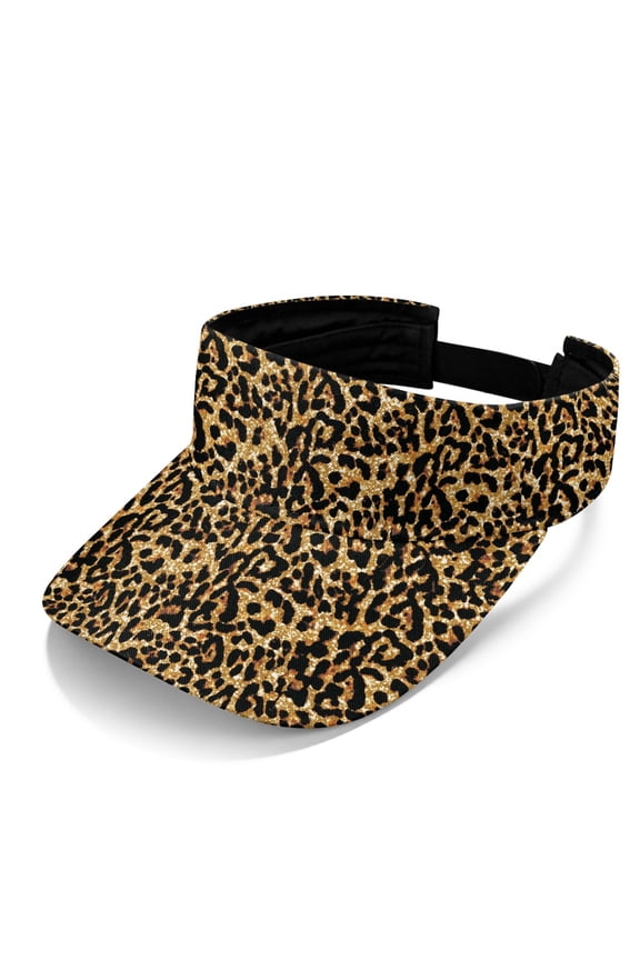 Glitter Leopard Print Empty Top Design Open Top Visors, Polyester Fabric Lightweight Sun Visor Hat Adjustable Strap Sun Visor Cap for Men