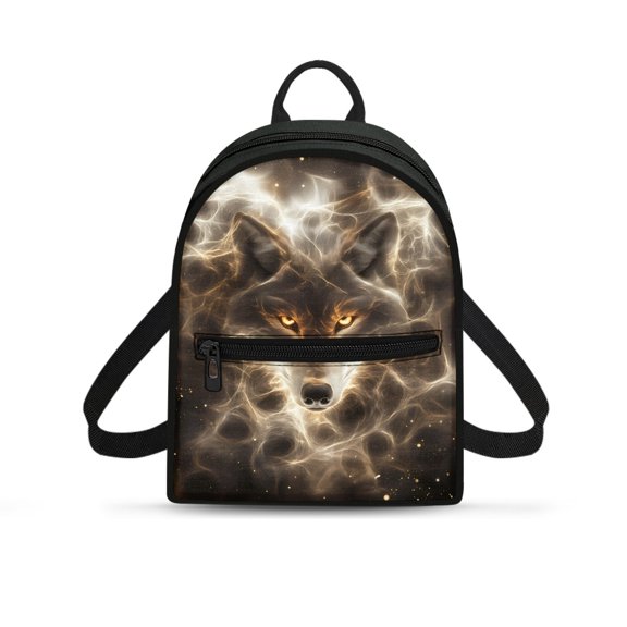 HELLHERO Glowing Wolf Pattern Travel Shoulder Bags Easy to Carry Mini Backpack for Outing Hiking, Polyester Smooth Zipper Small Backpack