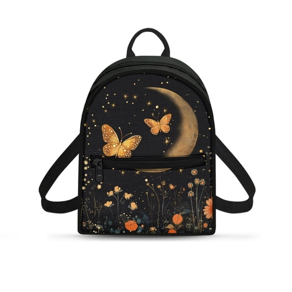 HELLHERO Golden Butterfly Moon Pattern Light Small Backpack, Practical Practical Backpacks with Adjustable Strap for Outdoor Daily
