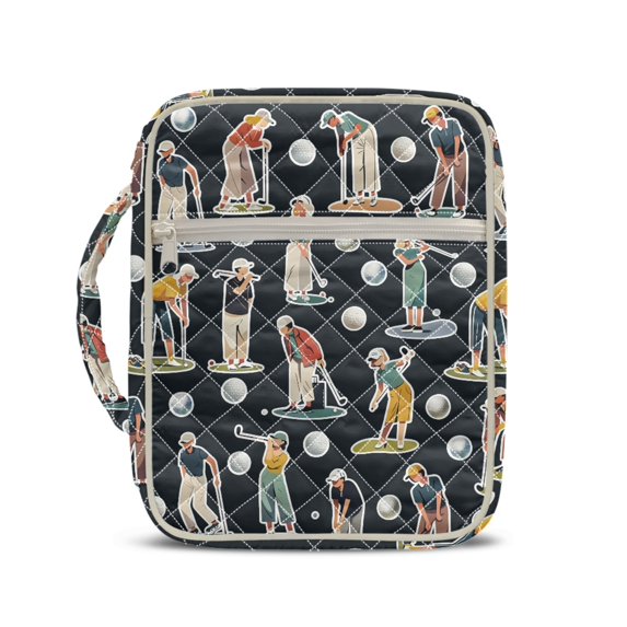 HELLHERO Golf Player Pattern Quilted Bible Cover for Daily Use, Polyester Quilted Bible Cover Case with Large Capacity Lightweight Quilted Carrying Cases