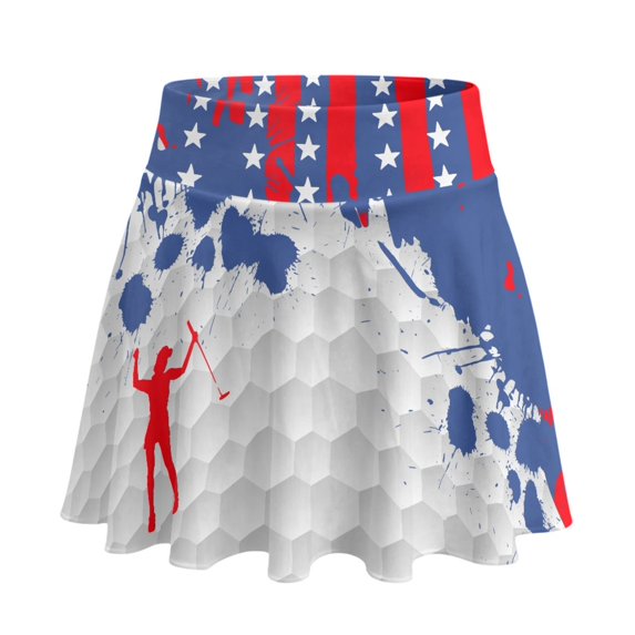 HELLHERO Golf Skort with Patriotic Golf Print, High Waisted Tennis Skirt for Women, Athletic Skort with Built in Shorts and Side Pockets, Polyester Spandex Blend