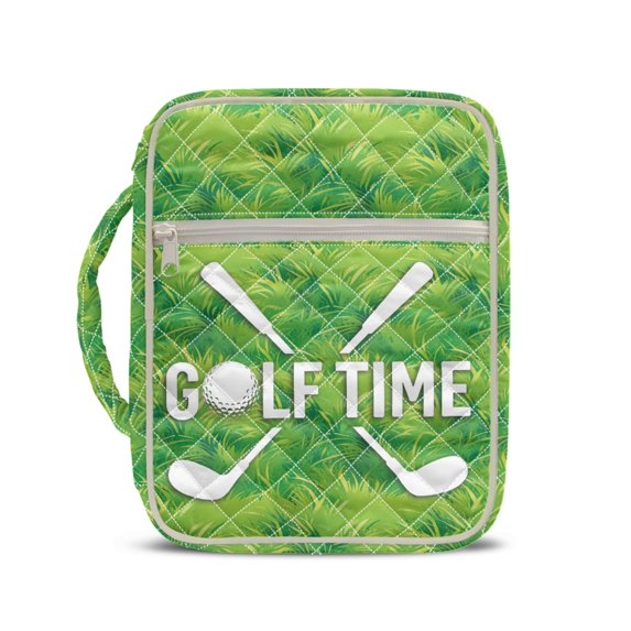 HELLHERO Golf Time Grass Pattern Bible Cover Case, Portable Lightweight Bible Supplies Organizer Bag Polyester Quilted Bible Cover for Scripture Study Daily Use