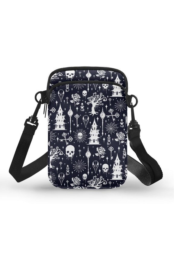 Gothic Patterns Skull Castle Sling Bag Adjustable Shoulder Strap Adults for Daily Use 4.33x1.97x7.09
