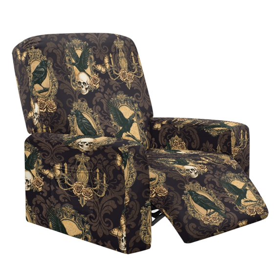 HELLHERO Gothic Skull Crow 4 Pcs Recliner Chair Covers with Non Slip Brushed Polyester Spandex, Sofa Protector for Home Kids and Pet Use