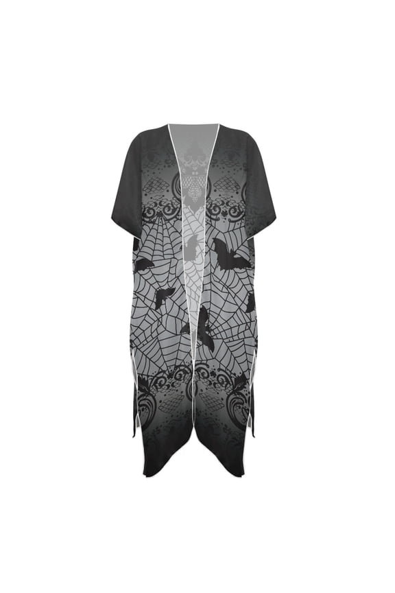Gothic Spider Web & Bat Kimono Swimsuit Cover Up - Lightweight Breathable Beach Cover Up for Halloween & Tropical Vacations
