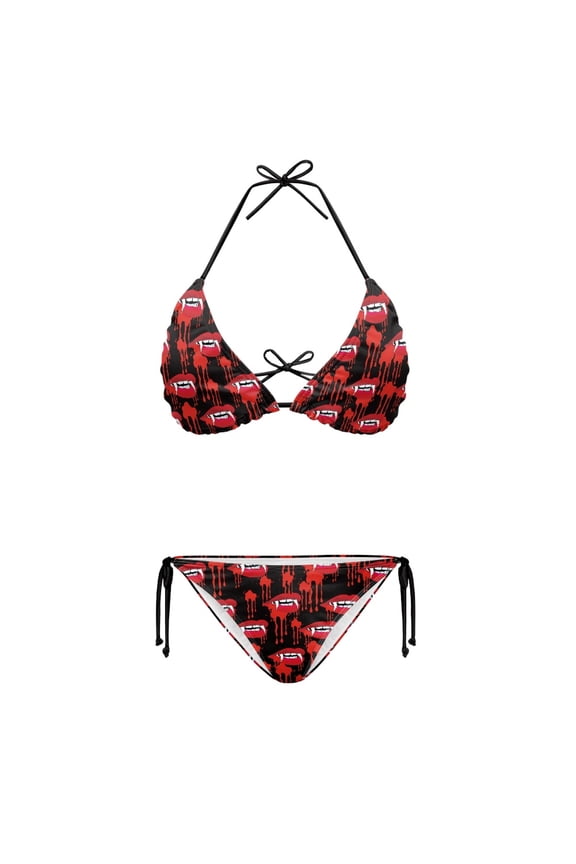 Gothic Vampire Lips Print Two Piece Bikini Set Removable Pads Heavy-Duty Stitching Ladies Bathing Suit Swimwear for Beach Pool Summer