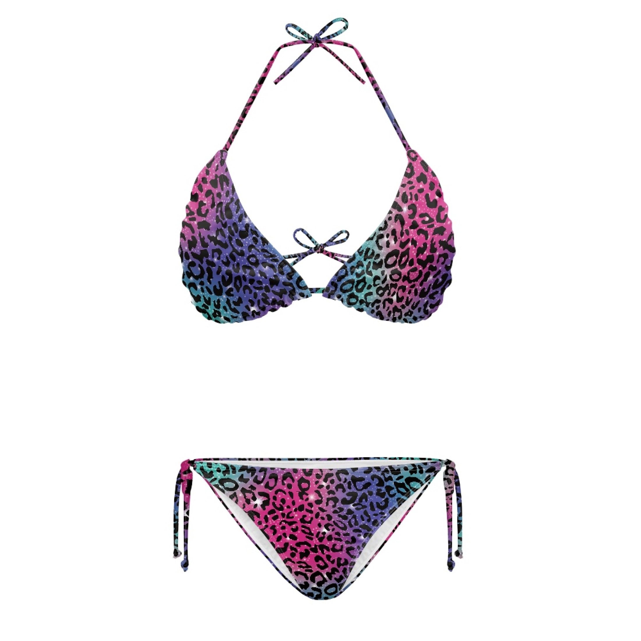 HELLHERO Gradient Glitter Leopard Print Ladies Bikini Set Two Piece ...
