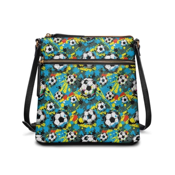 HELLHERO Graffiti Soccer Ball Women's Shoulder Crossbody Bag, PU Leather Water Resistant Ladies Purse for Shopping and Daily Travel