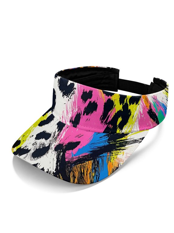 Graffiti Splash with Leopard Adjustable Sun Visor Cap for Outdoor Activities Beach, Open Top Adjustable Comfort Open Top Visors