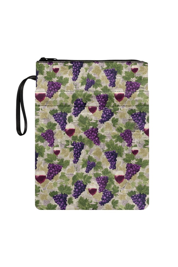 Grape Pattern Design Tote Bags Protector Wrap Bag Polyester Zipper Books Sleeve with Lightweight for Paperbacks Hardcover Notebook Textbooks
